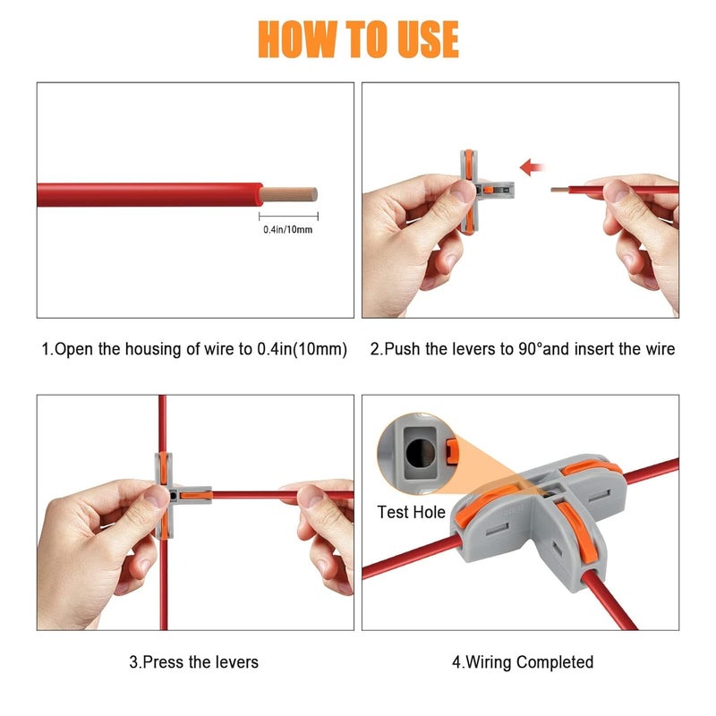 EEEKit 30 PCS Compact Wire Conductor Connector, T Shape Lever Nut Wire Connector Push in, Quick Splitter 3 Way Electrical Connectors, AWG 28-12 - Image 5